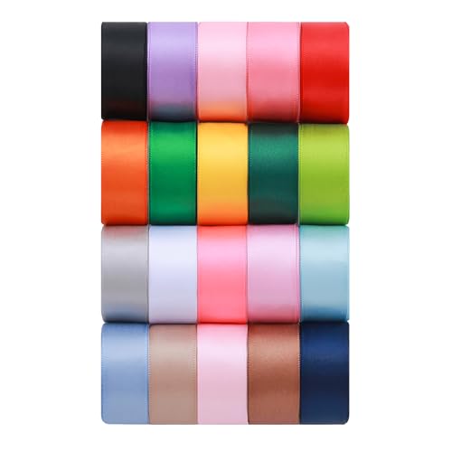 KEOSREE 3/4 inch 20 Colors Satin Ribbon Set, 3/4" X2Yd x 20Rolls Rainbow Ribbons for Gift Wrapping, Wedding Party Decoration, Invitations, Bridal Bouquets, Total 40 Yards - Image 1