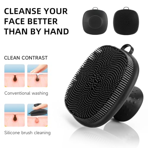SANLESS Face Scrubber, SANLESS Premium Silicone Face Scrubber Handheld Facial Cleansing Brush Skin Care Tools Body Scrubber Waterproof Face Brushes for Men Women Exfoliating, Black - Image 4