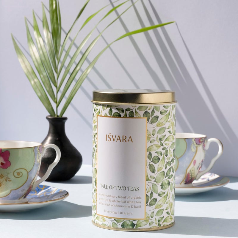 ISVARA chamomile white tea - Tale of Two Teas, blend of Organic green & Darjeeling white tea, chamomile, basil 40gm - Image 4