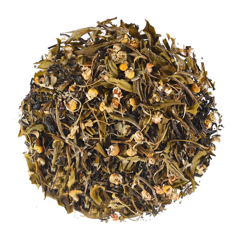 ISVARA chamomile white tea - Tale of Two Teas, blend of Organic green & Darjeeling white tea, chamomile, basil 40gm - Image 2