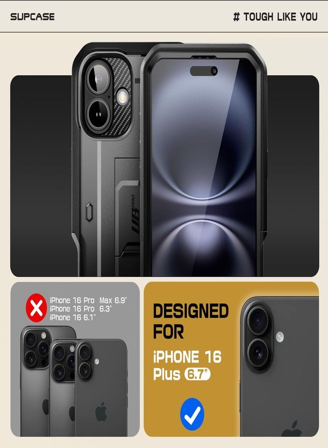 سوبكيس جراب SUPCASE لهاتف iPhone 16 Plus مع واقي شاشة (يونيكورن بيتل برو)، [حامل مدمج ومشبك حزام] [حماية فائقة] جراب هاتف متين لكامل الجسم لهاتف iPhone 16 Plus مقاس 6.7 بوصة، أسود - Image 2