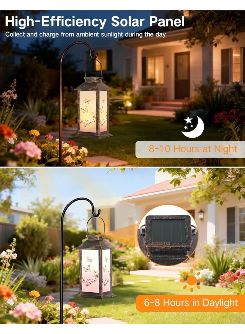 OUTON Solar Lantern Outdoor Waterproof with Butterfly & Flowers Design, Plastic Decorative Landscape Light for Yard Patio Lawn Pathway, Gift for Women Mom Grandma (Butterfly) - Image 2
