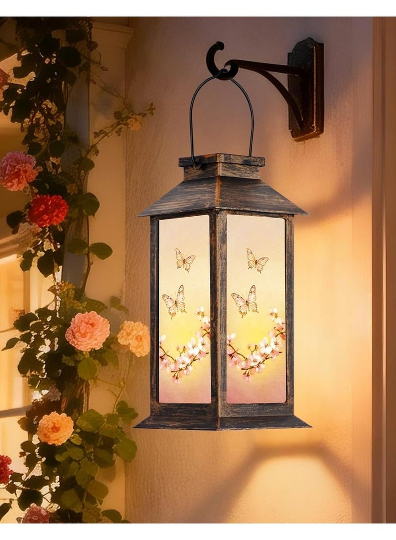 OUTON Solar Lantern Outdoor Waterproof with Butterfly & Flowers Design, Plastic Decorative Landscape Light for Yard Patio Lawn Pathway, Gift for Women Mom Grandma (Butterfly) - Image 1