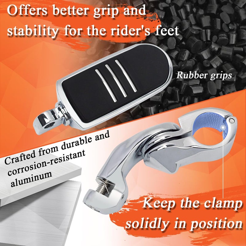 FOVPLUE 1.25" Highway Footpegs,Short Angled Adjustable Highway Pegs w/Mount for Harley Touring Street Glide Electra Glide Road King Softail CVO Dyna Trike VRSC Sportster w/1-1/4" Engine Guard,Chrome#3 - Image 4