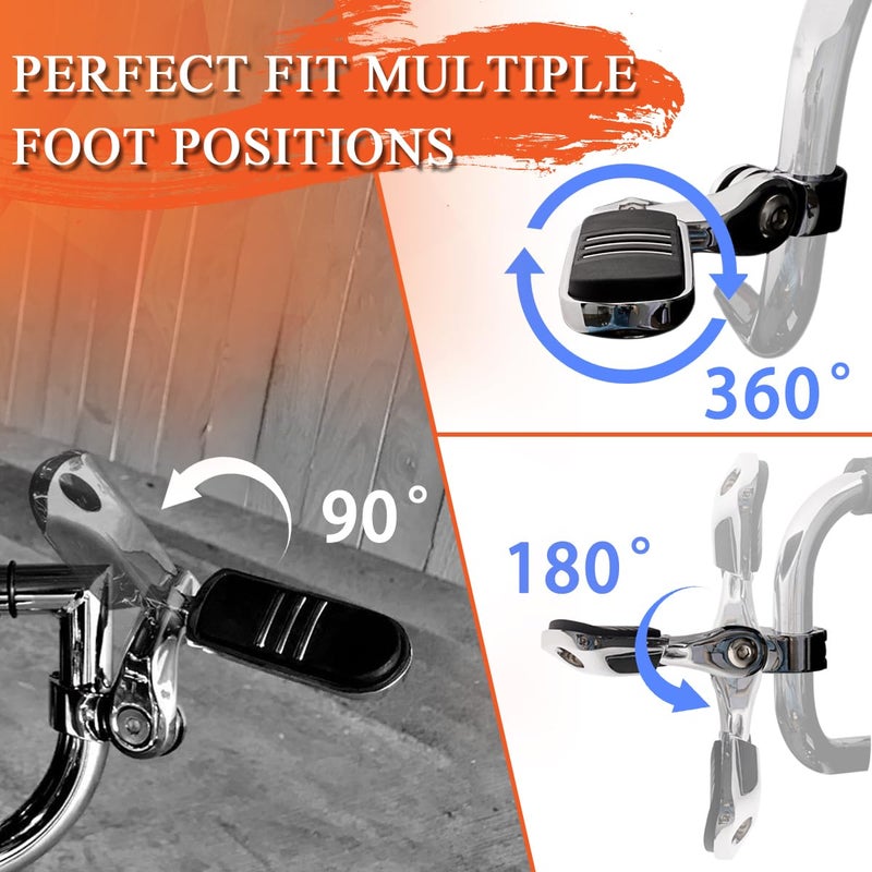 FOVPLUE 1.25" Highway Footpegs,Short Angled Adjustable Highway Pegs w/Mount for Harley Touring Street Glide Electra Glide Road King Softail CVO Dyna Trike VRSC Sportster w/1-1/4" Engine Guard,Chrome#3 - Image 3