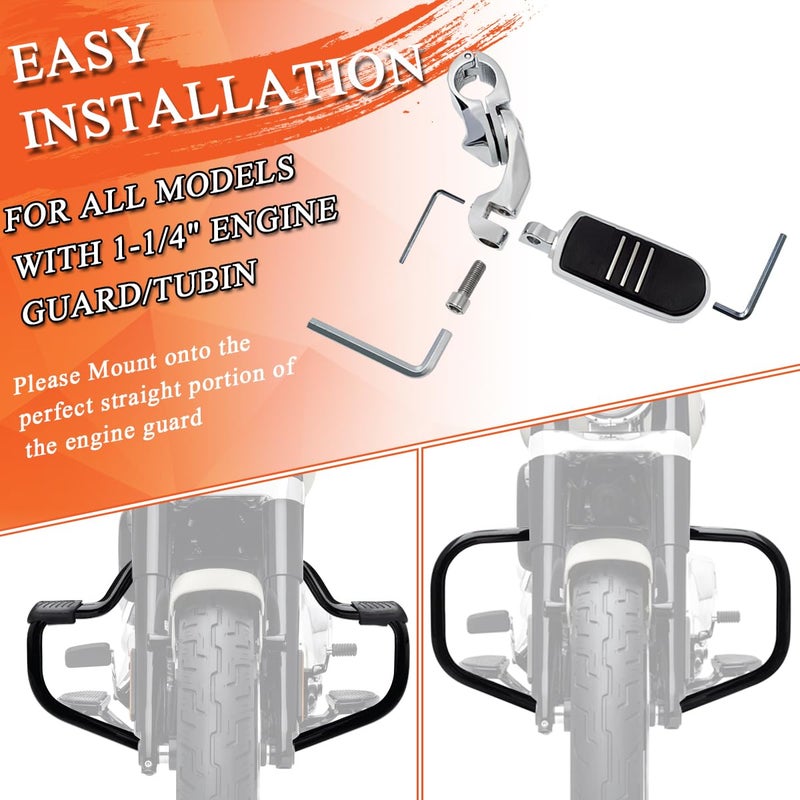 FOVPLUE 1.25" Highway Footpegs,Short Angled Adjustable Highway Pegs w/Mount for Harley Touring Street Glide Electra Glide Road King Softail CVO Dyna Trike VRSC Sportster w/1-1/4" Engine Guard,Chrome#3 - Image 5
