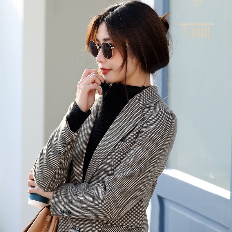 Retro Wool Plaid Jacket Coffee