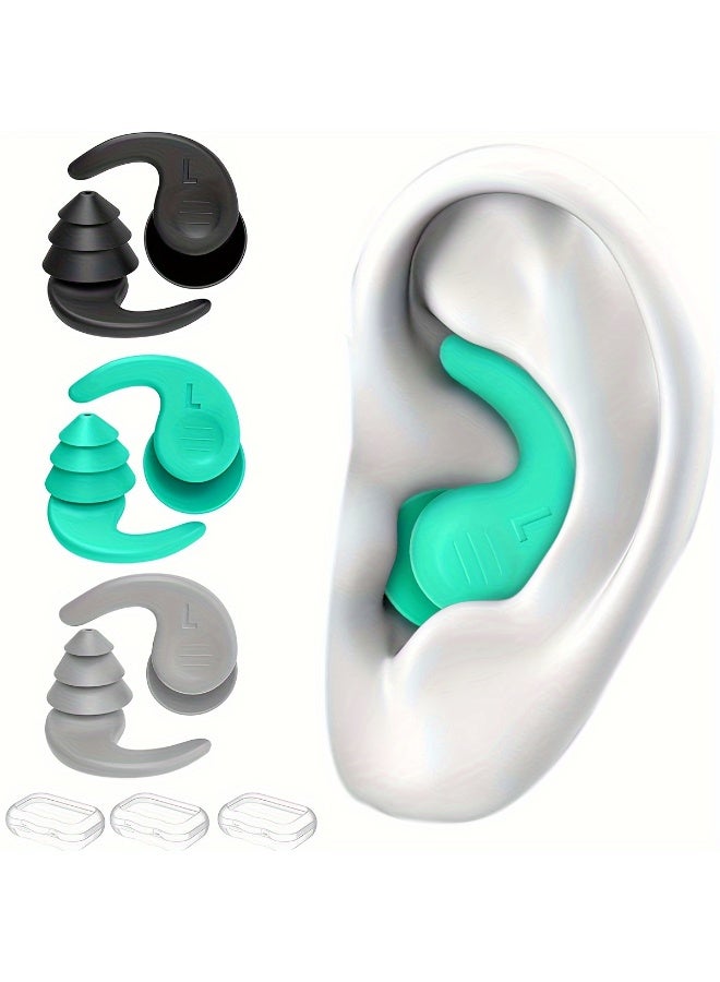 3 أزواج من سدادات الأذن المصنوعة من السيليكون القابلة لإعادة الاستخدام للسباحة والغطس والرياضات المائية الأخرى وسدادات الأذن للنوم وإلغاء الضوضاء - Image 1