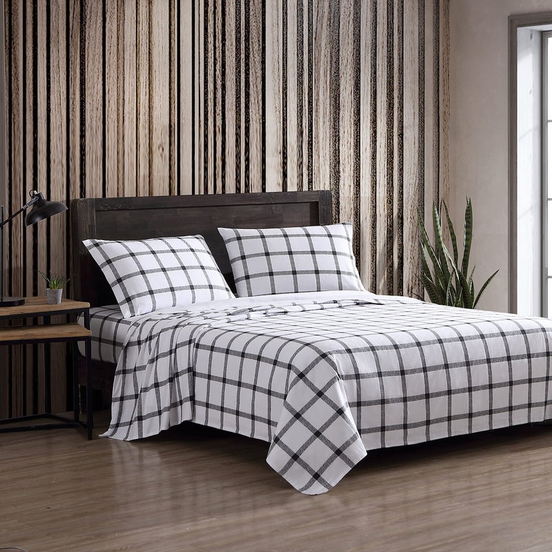 Eddie Bauer - Flannel Sheets Full Size, Anti-Pilling & Wrinkle Resistant Cotton, Touchably Soft for All-Season Comfort - Bed Sheets with Matching Pillowcases & Fitted Sheet (Bunkhouse Plaid Charcoal) - Image 1