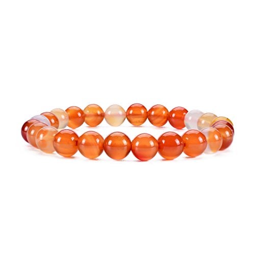 Cherry Tree Collection Natural Semi Precious Gemstone Beaded Stretch Bracelet 8mm Round Beads 7" (Carnelian) - Image 1