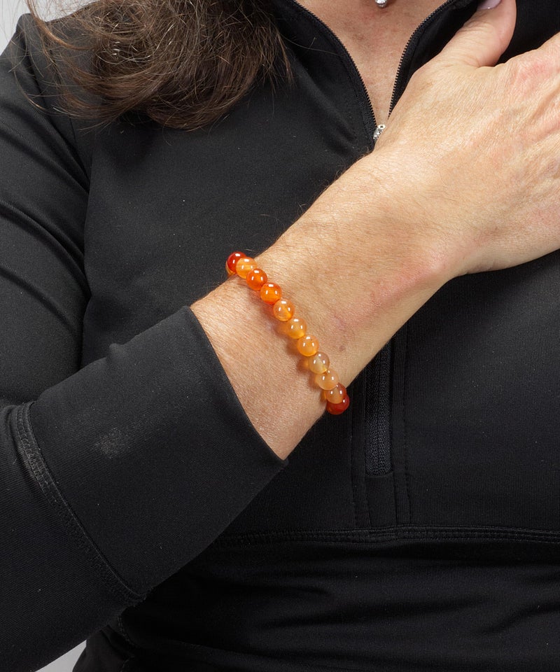 Cherry Tree Collection Natural Semi Precious Gemstone Beaded Stretch Bracelet 8mm Round Beads 7" (Carnelian) - Image 2