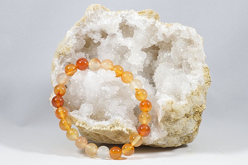 Cherry Tree Collection Natural Semi Precious Gemstone Beaded Stretch Bracelet 8mm Round Beads 7" (Carnelian) - Image 3