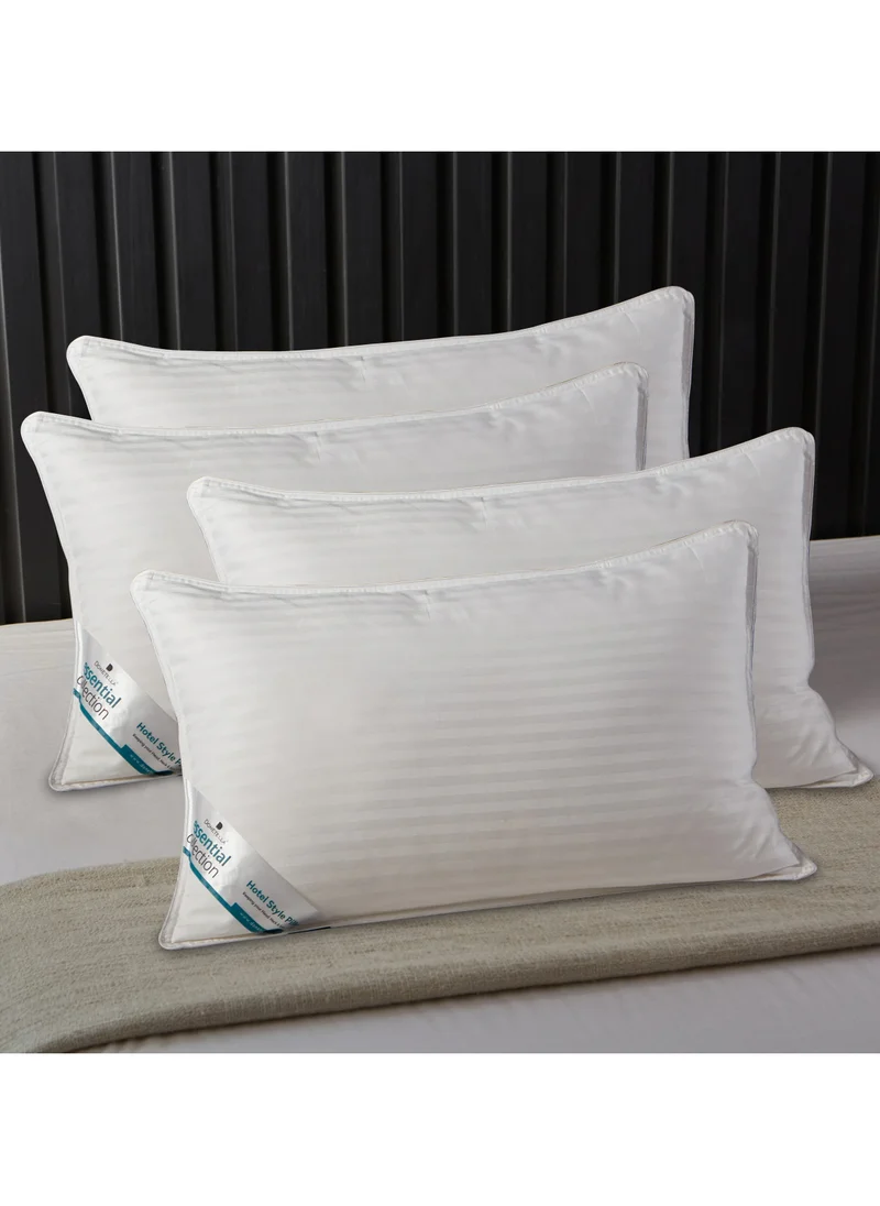 Donetella 4 Pieces Hotel Striped Pillow Cotton shell Double Edge Stitched Premium Gel Fiber 1000 gms Filling each 50x75 Soft Loft,White