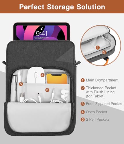 MoKo 12.9 Inch Tablet Sleeve Bag,Fits with 13 Inch New iPad Pro M4 & Air M2 2024,iPad Pro 12.9 M2&M1,Surface Laptop Go 12.4,Galaxy Tab S8+/S9+ 12.4,Handle Carrying Case with Shoulder Strap,Black &Gray - Image 5