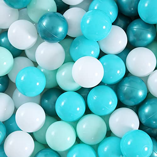 Realhaha Ball Pit Balls 100 Play Balls Plastic Balls for Baby Girls Toddlers Kids Play Tent Pool Playhouse Playpen Party Decoration Green White - Image 1