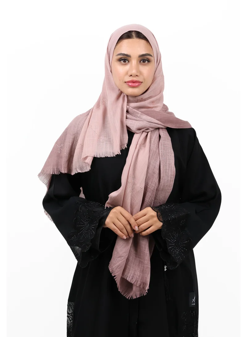 Jameela Premium Embellished Slub Cotton Scarf with Vine Crystal Strass (Classic Taupe)