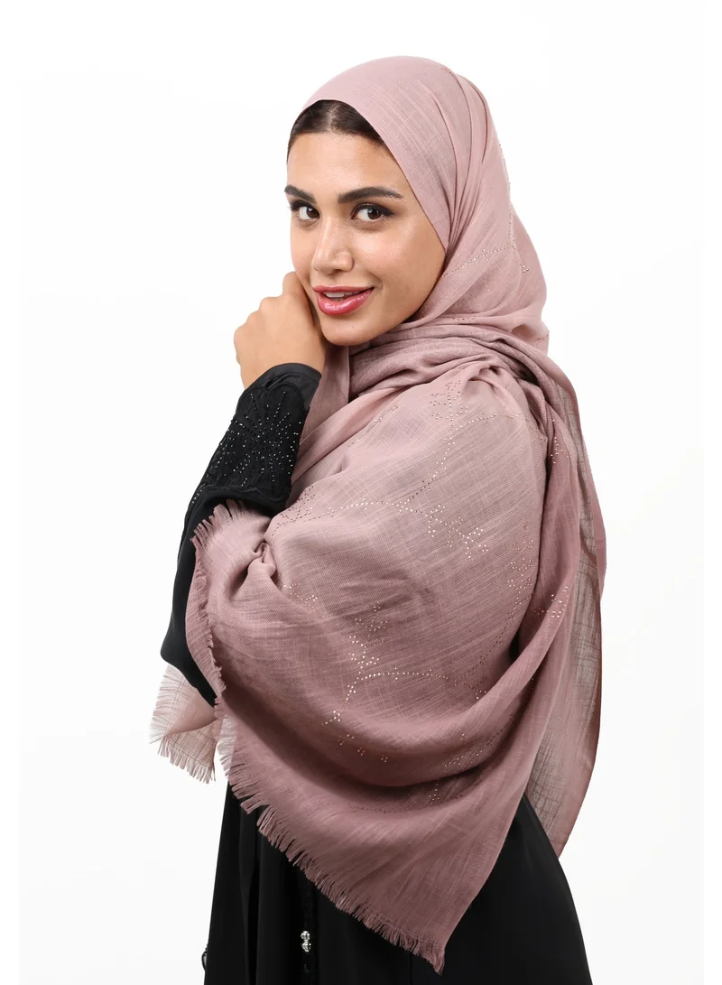 Jameela Premium Embellished Slub Cotton Scarf with Vine Crystal Strass (Classic Taupe)