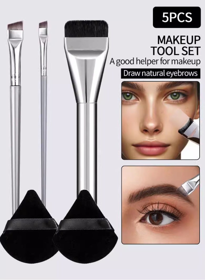 يوكانبي مجموعة 5 فرش مكياج رفيعة للغاية باللون الفضي - فرشاة كريم أساس مسطحة بدون تلطخ، لا تمتص المنتج، مثالية لكريم الأساس والكونسيلر وتطبيق الأقنعة - Image 2