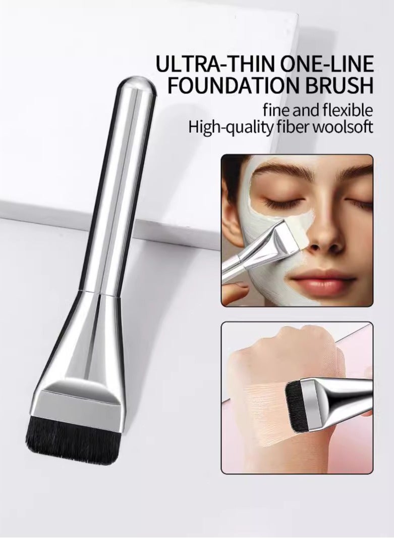 يوكانبي مجموعة 5 فرش مكياج رفيعة للغاية باللون الفضي - فرشاة كريم أساس مسطحة بدون تلطخ، لا تمتص المنتج، مثالية لكريم الأساس والكونسيلر وتطبيق الأقنعة - Image 3