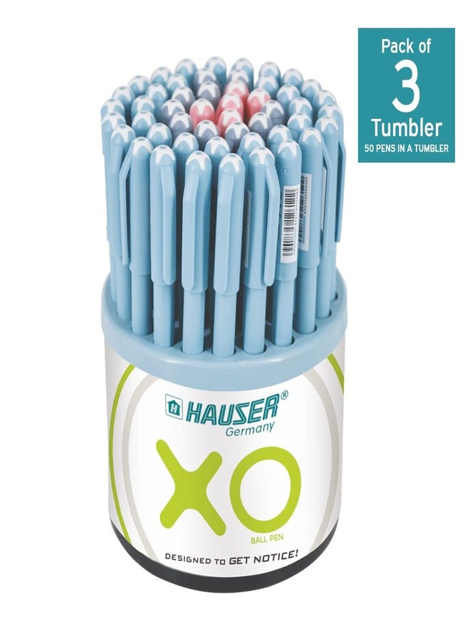 Hauser Germany Xo 0.7Mm Ball Pen Tumbler | Sleek Body & Minimalistic Design | Matt Finish & Solid Body Type | Low Viscosity Ink With Ultra Durable Tip | Blue, Black & Red Ink, Pack Of 50 X 3 - Image 2
