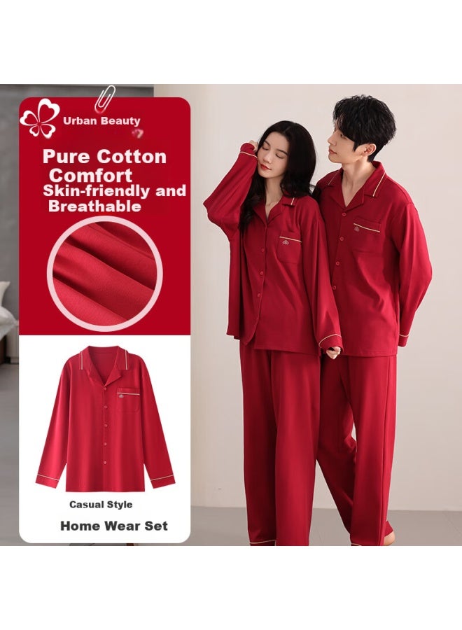 Urban Beauty Dushiliren Red Zodiac Year Sleepwear For Men And Women, 100% Cotton Wedding Couple Set, Spring And Autumn Pure Cotton Long-sleeve Loungewear - Image 2