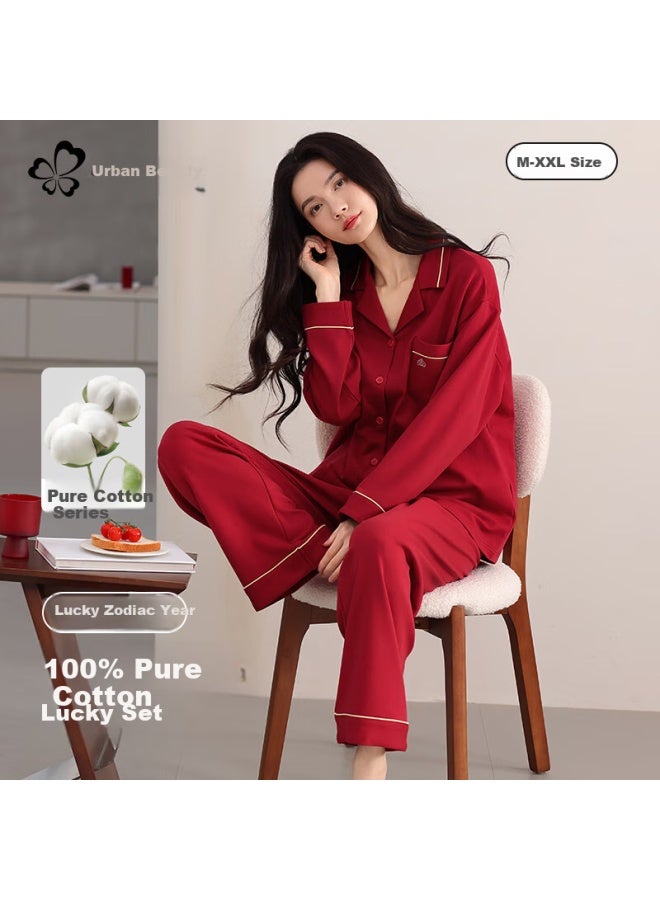Urban Beauty Dushiliren Red Zodiac Year Sleepwear For Men And Women, 100% Cotton Wedding Couple Set, Spring And Autumn Pure Cotton Long-sleeve Loungewear - Image 1