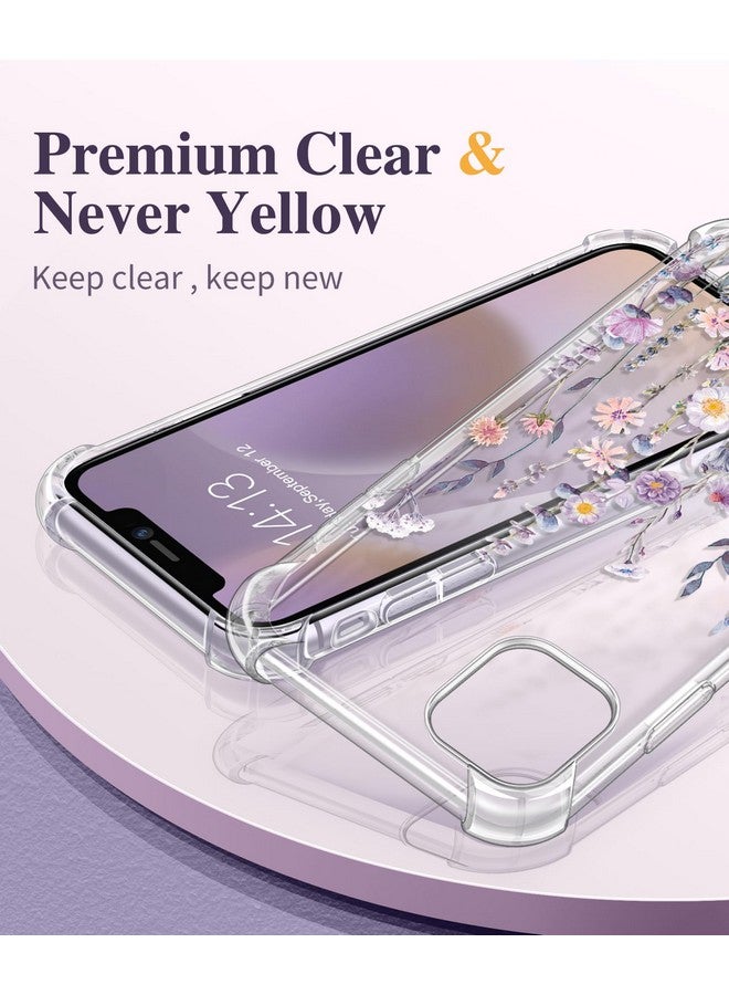 جراب GVIEWIN لهاتف iPhone 11 مع واقي شاشة + واقي عدسة الكاميرا، [غير مصفر] غطاء واقٍ شفاف ناعم من مادة TPU مقاوم للصدمات للنساء والفتيات بنمط زهور مقاس 6.1 بوصة (Floratopia/ملون) - Image 2