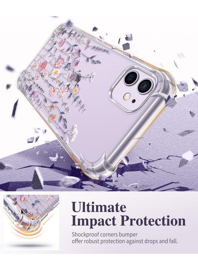 جراب GVIEWIN لهاتف iPhone 11 مع واقي شاشة + واقي عدسة الكاميرا، [غير مصفر] غطاء واقٍ شفاف ناعم من مادة TPU مقاوم للصدمات للنساء والفتيات بنمط زهور مقاس 6.1 بوصة (Floratopia/ملون) - Image 3