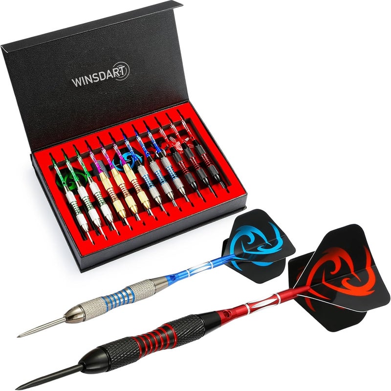 Wsdart ADKX Steel Tip Darts 12 Pack Set with Nonslip Iron Barrel Aluminum Dart Shafts and Flights + Darts Sharpener + an Gift Box - Image 1