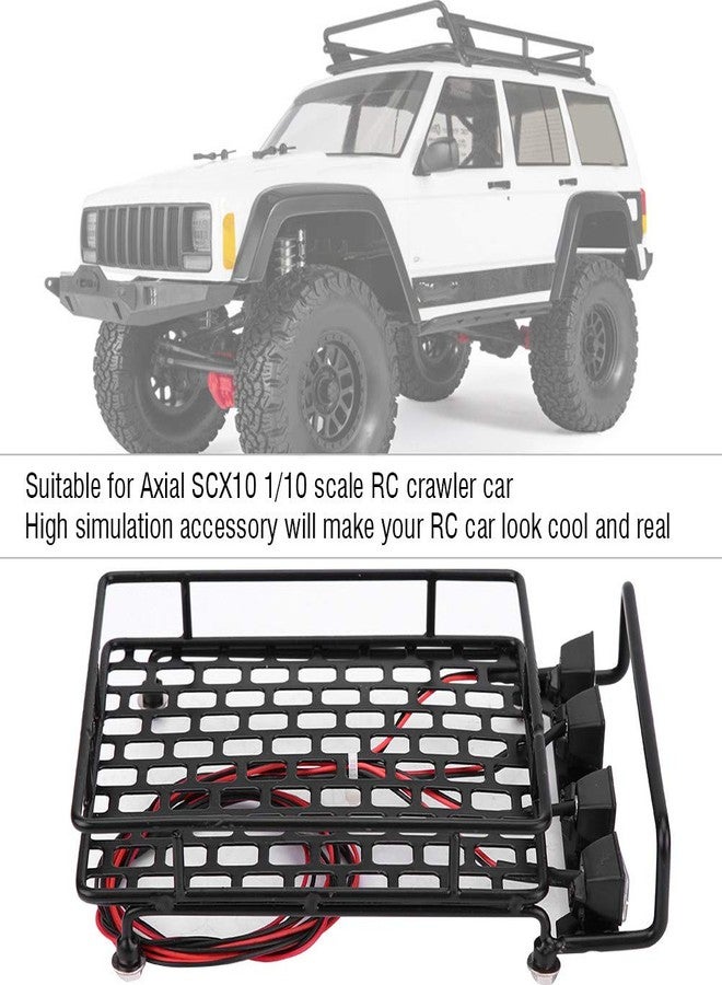 Dilwe RC Car Roof Rack, Large Size Roof Rack Luggage Carrier with Quadrate LED Light for Axial SCX10 1/10 RC Crawler Car(4 White Light Color) - Image 2