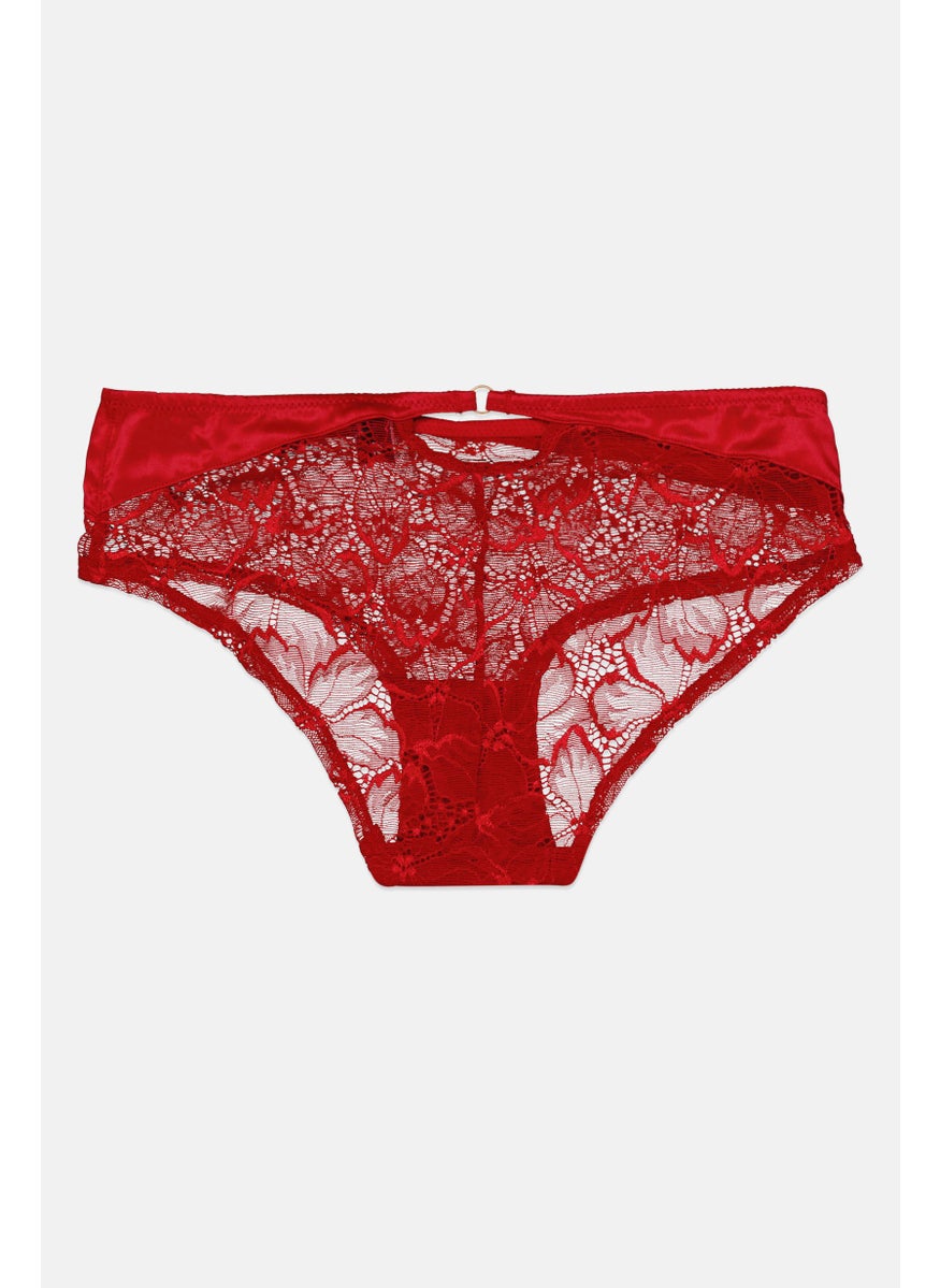 Etam Women Lace Pull-On Short Panty, Red  - Image 2