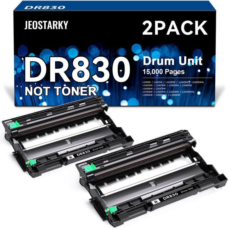 Jeostarky Compatible DR830 Drum Unit (NOT Toner) Replacement for Brother DR830 DR-830 Drum use with HL-L2460DW HL-L2405W HL-L2400D HL-L2480DW MFC-L2820DW MFC-L2820DW XL DCP-L2640DW Printer (2 Pack) - Image 1
