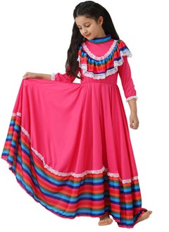 Al Aoyama Mexican Dress for Girls Kids Tradition Princess Dress Halloween Costume Carnival Birthday Party Costumes rosered  - Image 5