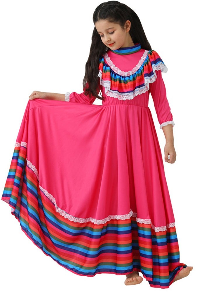 Al Aoyama Mexican Dress for Girls Kids Tradition Princess Dress Halloween Costume Carnival Birthday Party Costumes rosered  - Image 5