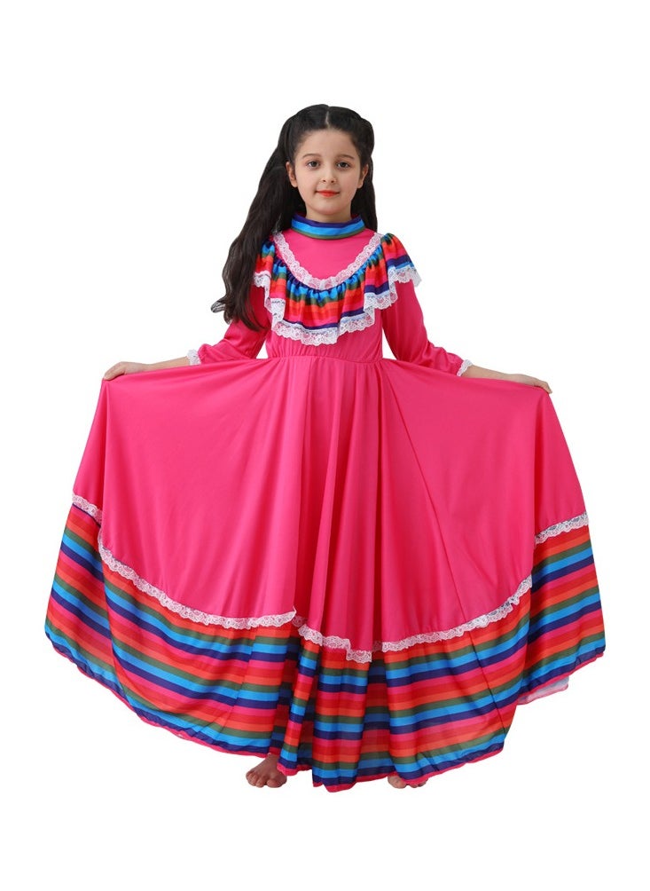 Al Aoyama Mexican Dress for Girls Kids Tradition Princess Dress Halloween Costume Carnival Birthday Party Costumes rosered  - Image 1