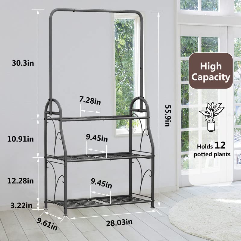 SORCEDAS Plant Stand Indoor Outdoor 3 Tier Tall Corner Hanging Plant Shelf Metal Flower Stands Ladder Plant Holder for Living Room Balcony Garden Patio Multiple Plants, Dark Grey - Image 5