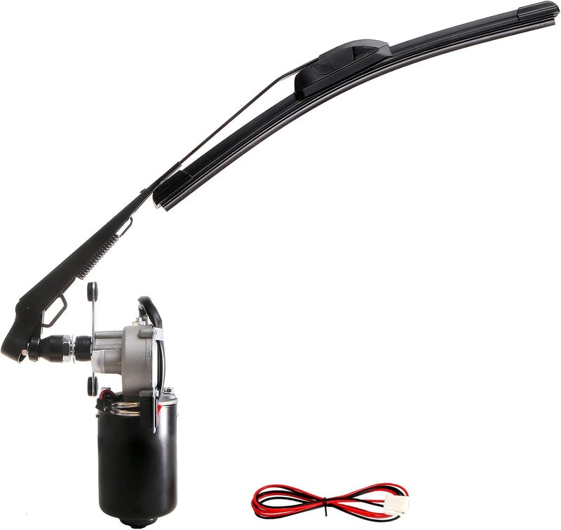 Qarmar Universal 12V Electric UTV Windshield Wiper Motor Kit Fits Polaris Ranger RZR Kawasaki Honda Pioneer Golf Cart, 110 Degree Sweep Wiper Size: Arm: 13.7inch Blade:13.7inch - Image 1
