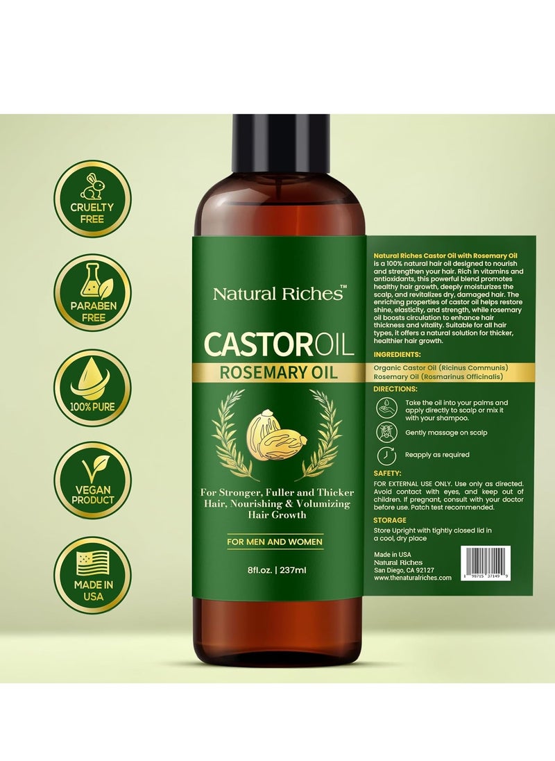 Natural Riches Natural Riches Castor Oil with Rosemary Oil, 8 fl oz, For Stronger, Fuller and Thicker Hair Growth Handcraft Blends Organic Castor Oil with Rosemary Oil Premium Grade hair treatment.  - Image 2