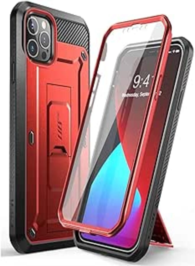 Supcase unicorn beetle pro series case for iphone 12 pro max (2020 release) 6.7 inch, built-in screen protector full-body rugged holster case (ruddy)
