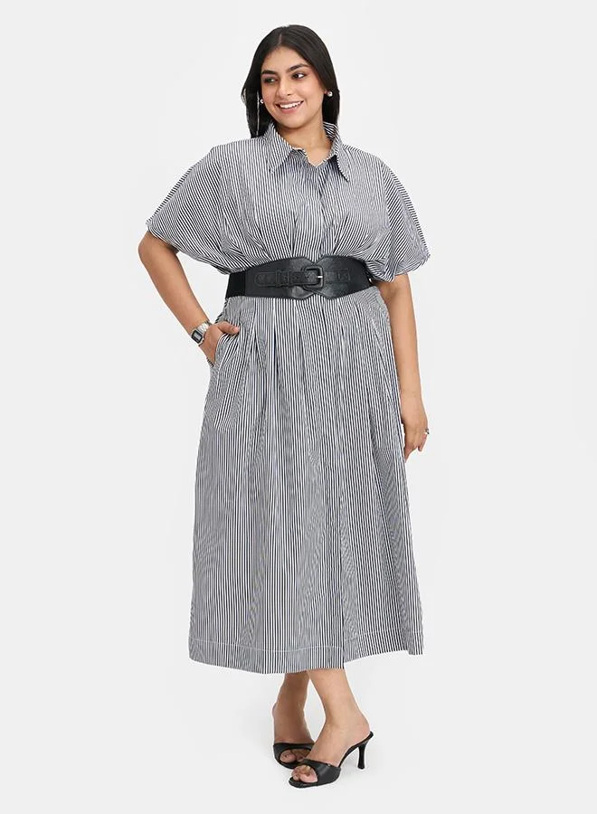 Virgio VIRGIO 100% Cotton Pleated Button Shirt Dress