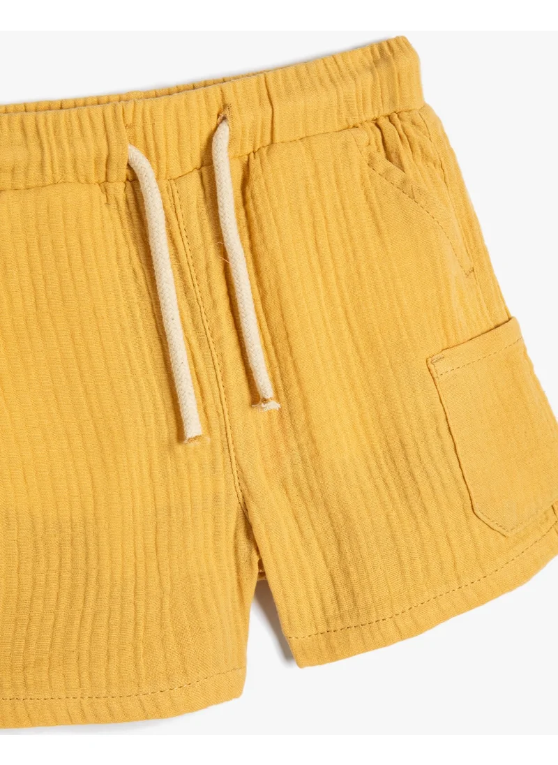 كوتون Basic Shorts Tie Waist Pocket Detailed Textured Cotton