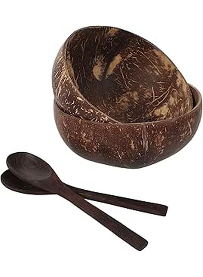 Natural Coconut Shell Salad Bowls Set With Wooden Spoons Eco Friendly Kitchen Serving Bowls - Image 1