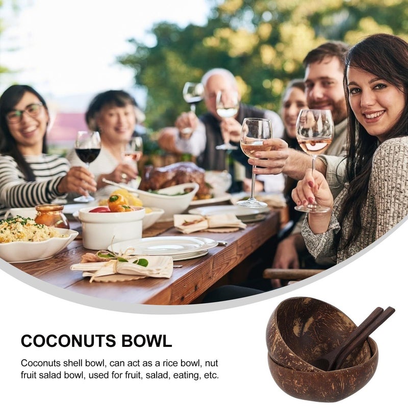 Natural Coconut Shell Salad Bowls Set With Wooden Spoons Eco Friendly Kitchen Serving Bowls - Image 5