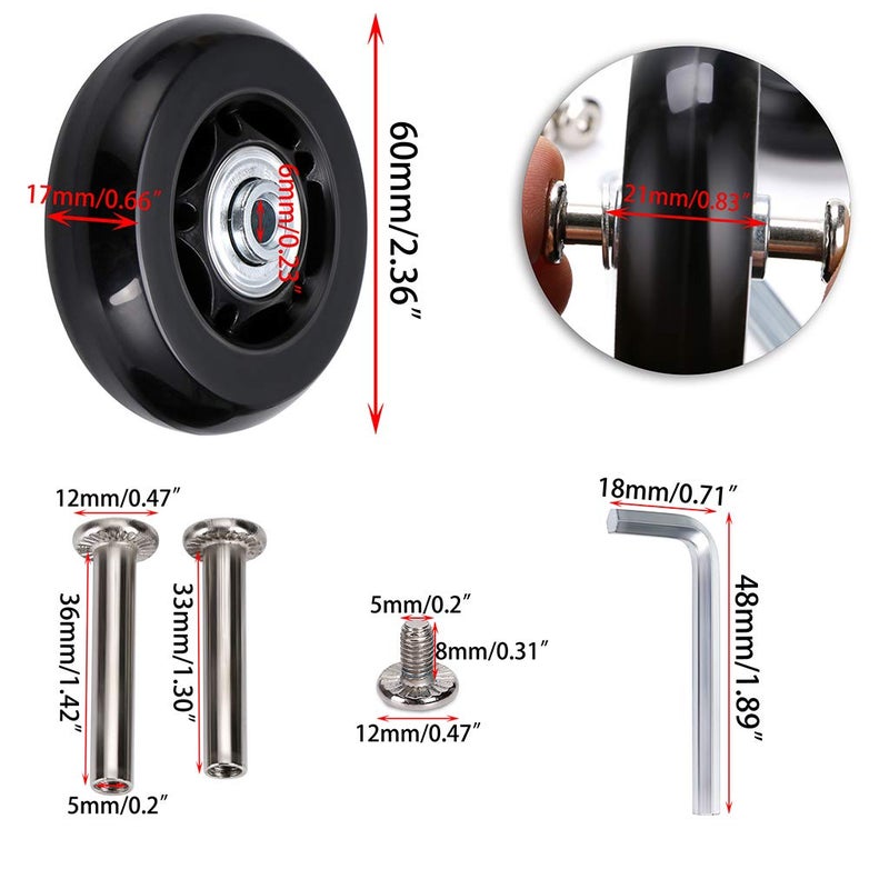 OwnMy 60mm x 18mm Luggage Suitcase Replacement Wheels, Rubber Swivel Caster Wheels Bearings Repair Kits, A Set of 4 - Image 2