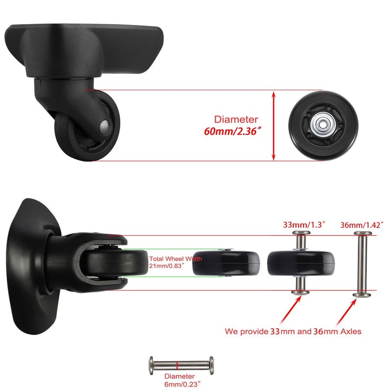 OwnMy 60mm x 18mm Luggage Suitcase Replacement Wheels, Rubber Swivel Caster Wheels Bearings Repair Kits, A Set of 4 - Image 3