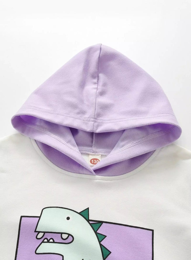 Girls Dinosaur Print Two Tone 3D Design Hoodie - Image 4