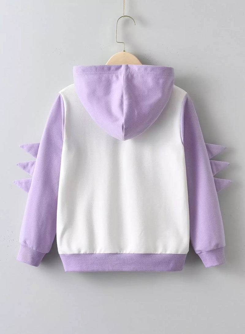 Girls Dinosaur Print Two Tone 3D Design Hoodie - Image 2