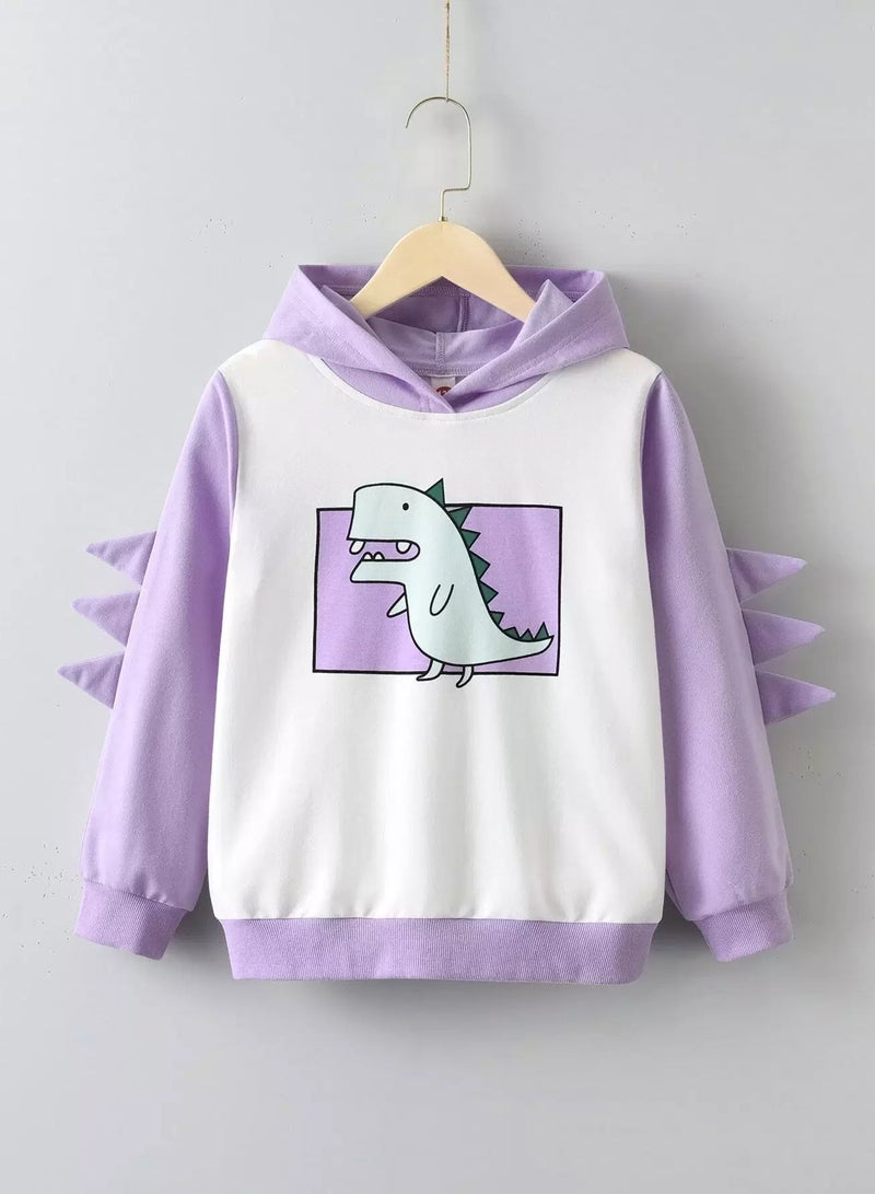Girls Dinosaur Print Two Tone 3D Design Hoodie - Image 1