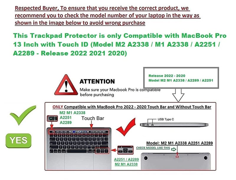Midkart Smooth Trackpad Protector Cover Compatible With Macbook Pro 13 Inch With Touch Id (Model M2 A2338/M1 A2338/A2251/A2289-Release 2022 2021 2020) Bubble-Free Protector,Matte,Clear - Image 2
