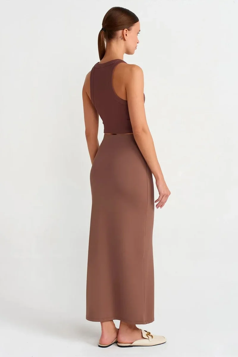 Dilvin Mocha Brown DILVIN High-Waist Maxi Pencil Skirt for Women | Best Price UAE